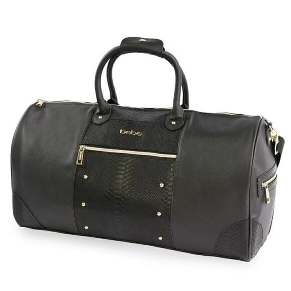 BEBE Ellisa 22" Duffle Bag Inch Weekend Travel Bag in Black/Gold, purse - Picture 1 of 6